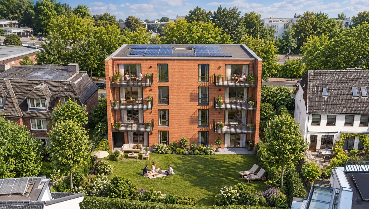 Lokstedter Höhe 7 — garden side with balconies and terraces