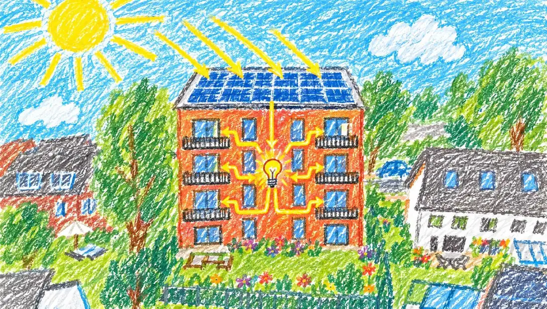 Kinderzeichnung: Photovoltaik auf dem Dach